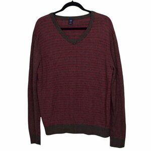 Gap Brown Red Stripe Cotton Wool Blend V Neck Sweater Medium